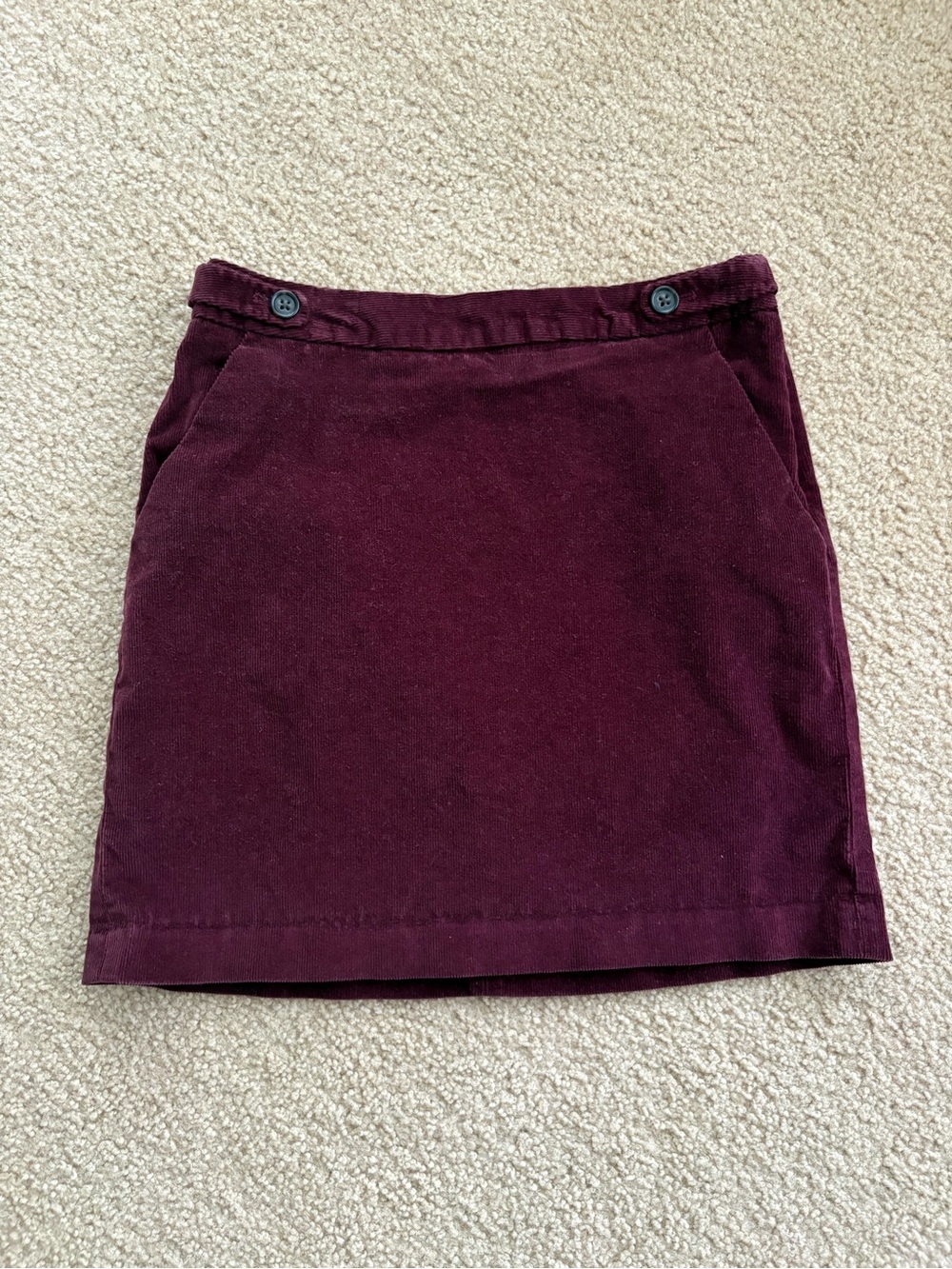 Banana Republic Burgundy Corduroy Mini Skirt with Button Waist and Side Zipper